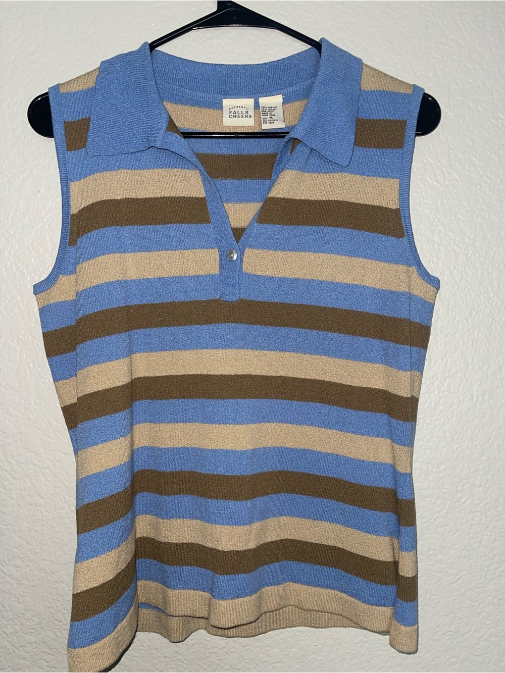 Falls Creek Sleeveless Polo Tank in Blue and Brown Stripes